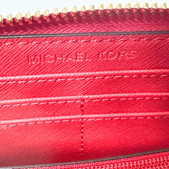 Michael Kors Jet Set Travel Large Three Quarter Zip Leather Wallet Red Chili - Picture 8 of 12